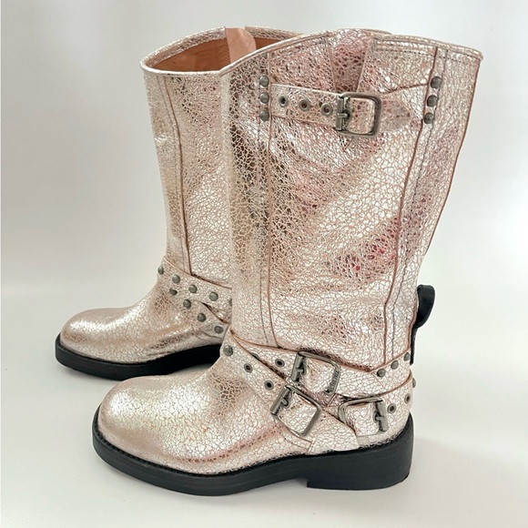 NIB Free People WTF Janey Engineer Boots in Silver Size 9 - Picture 2 of 12